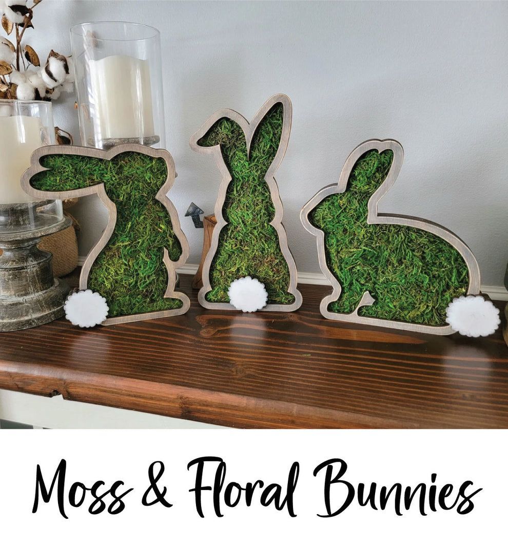 3\/18 Moss and Floral Bunny Shelf Sitter Set 