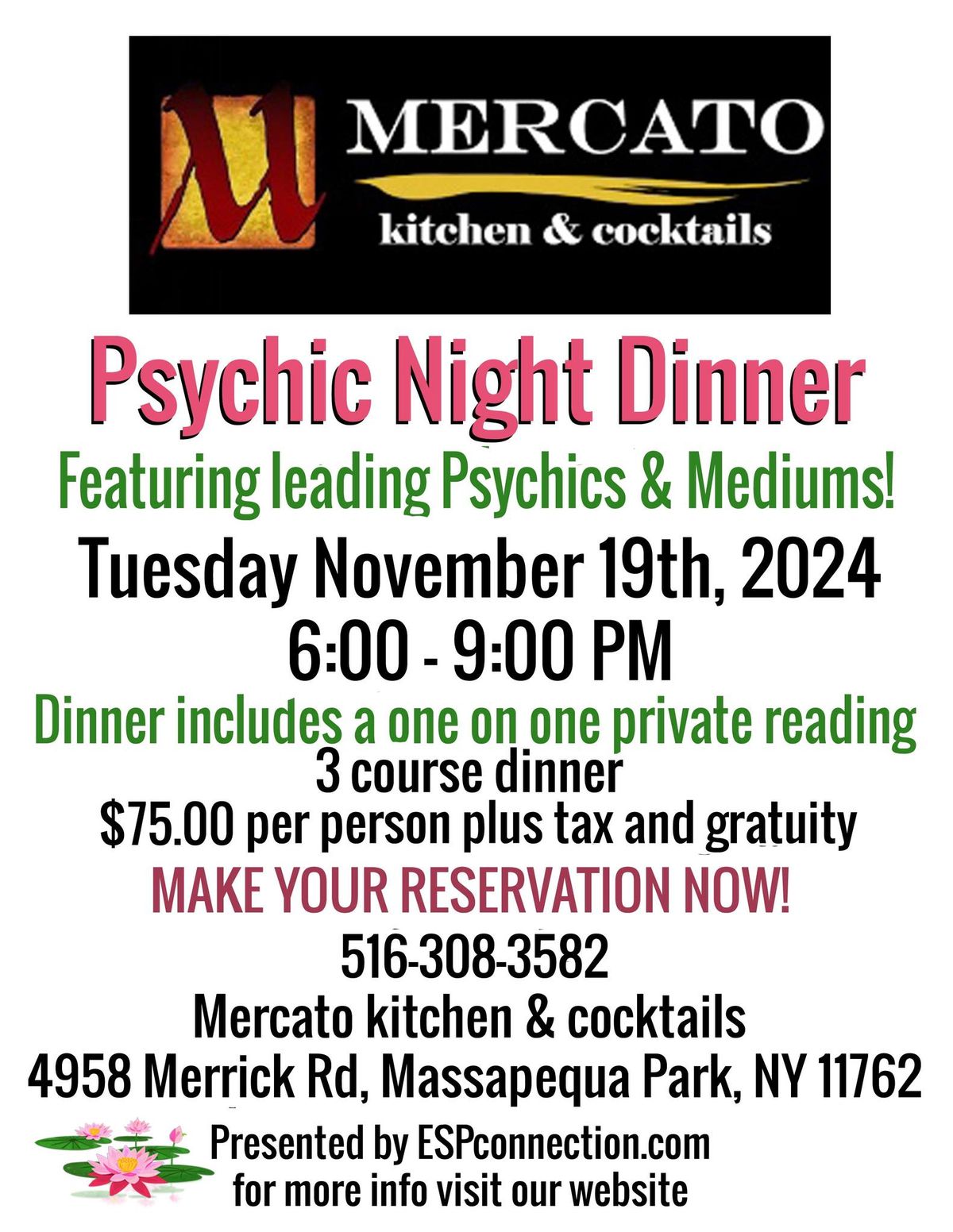 Psychic night dinner in Massapequa 