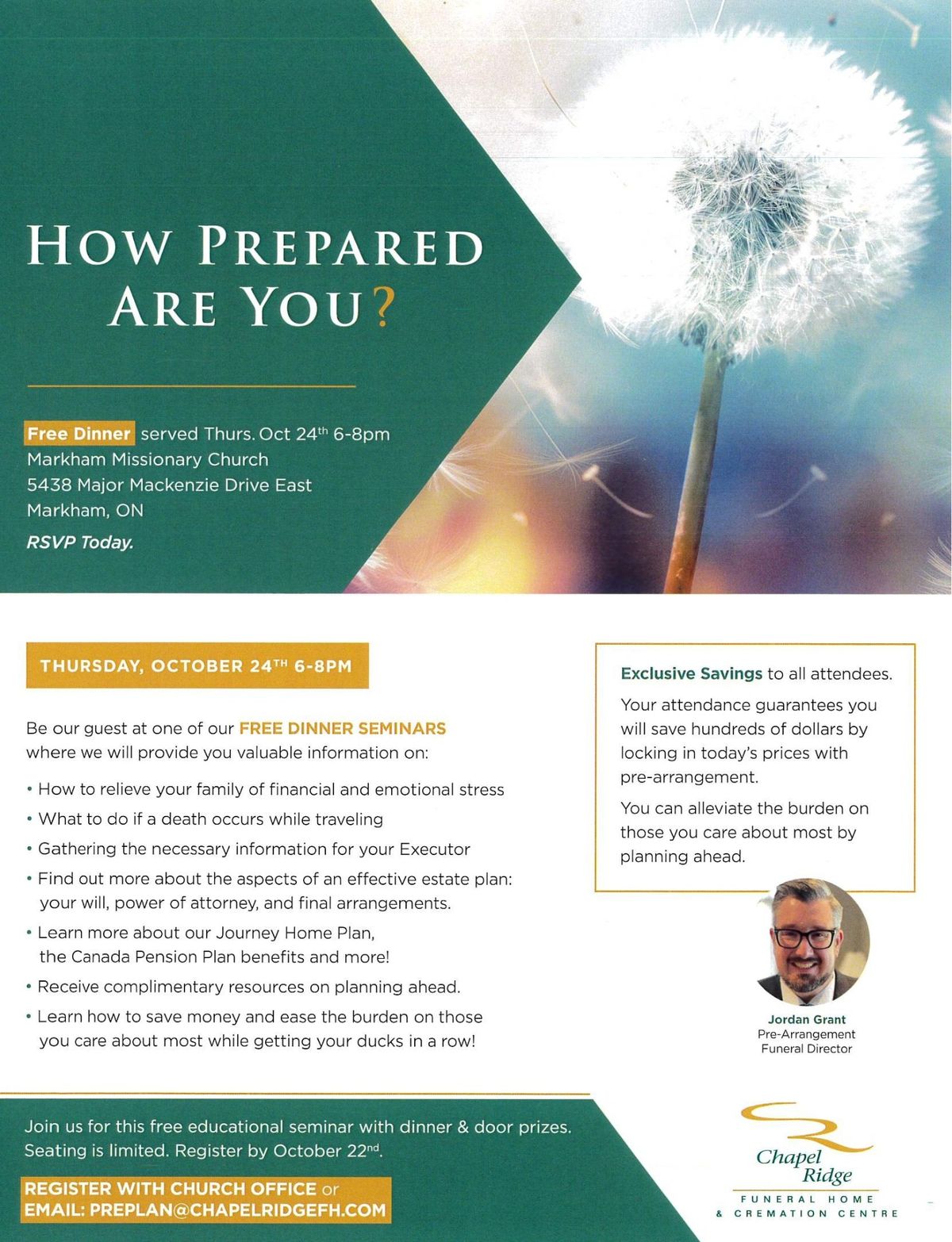 Dinner Seminar "How Prepared are You?" Planning Ahead Made Simple! 