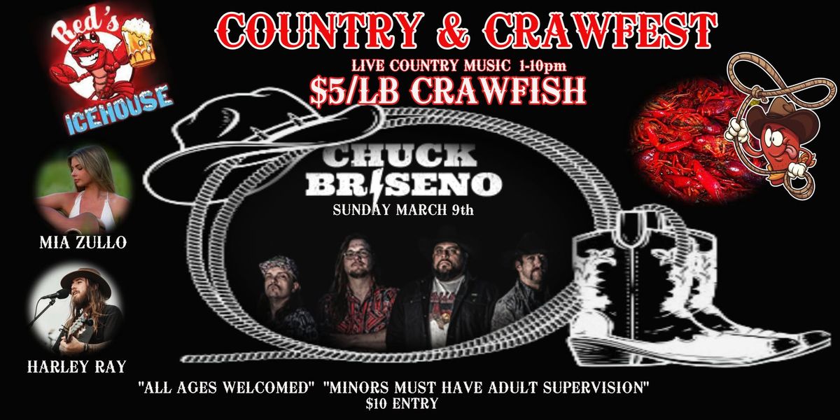 March 9, 2025 Country and Crawfest featuring Chuck Briseno, Mia Zullo, and Harley Ray