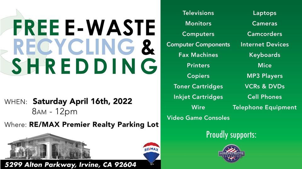 eWaste Recycling and Document Shredding 2022, RE/MAX Premier Realty DRE