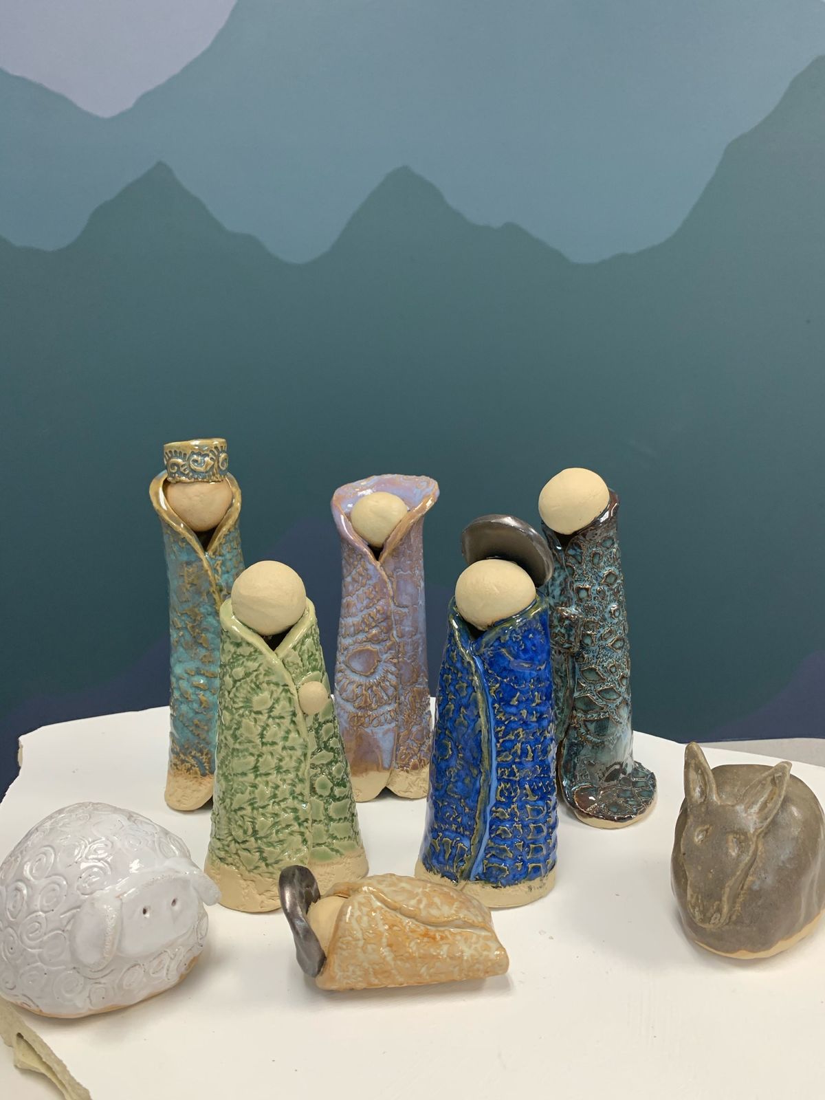 Hand Built Clay Nativity Set