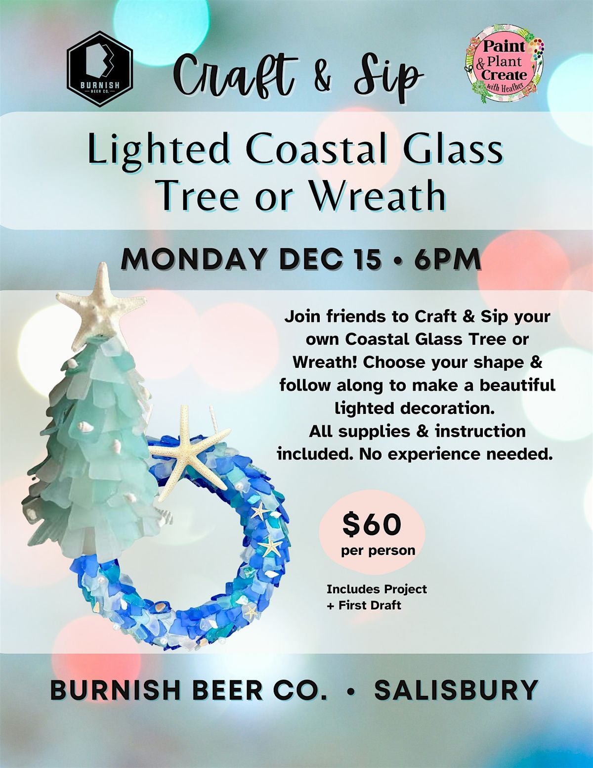 Craft & Sip: Lighyed Glass Tree or Wreath
