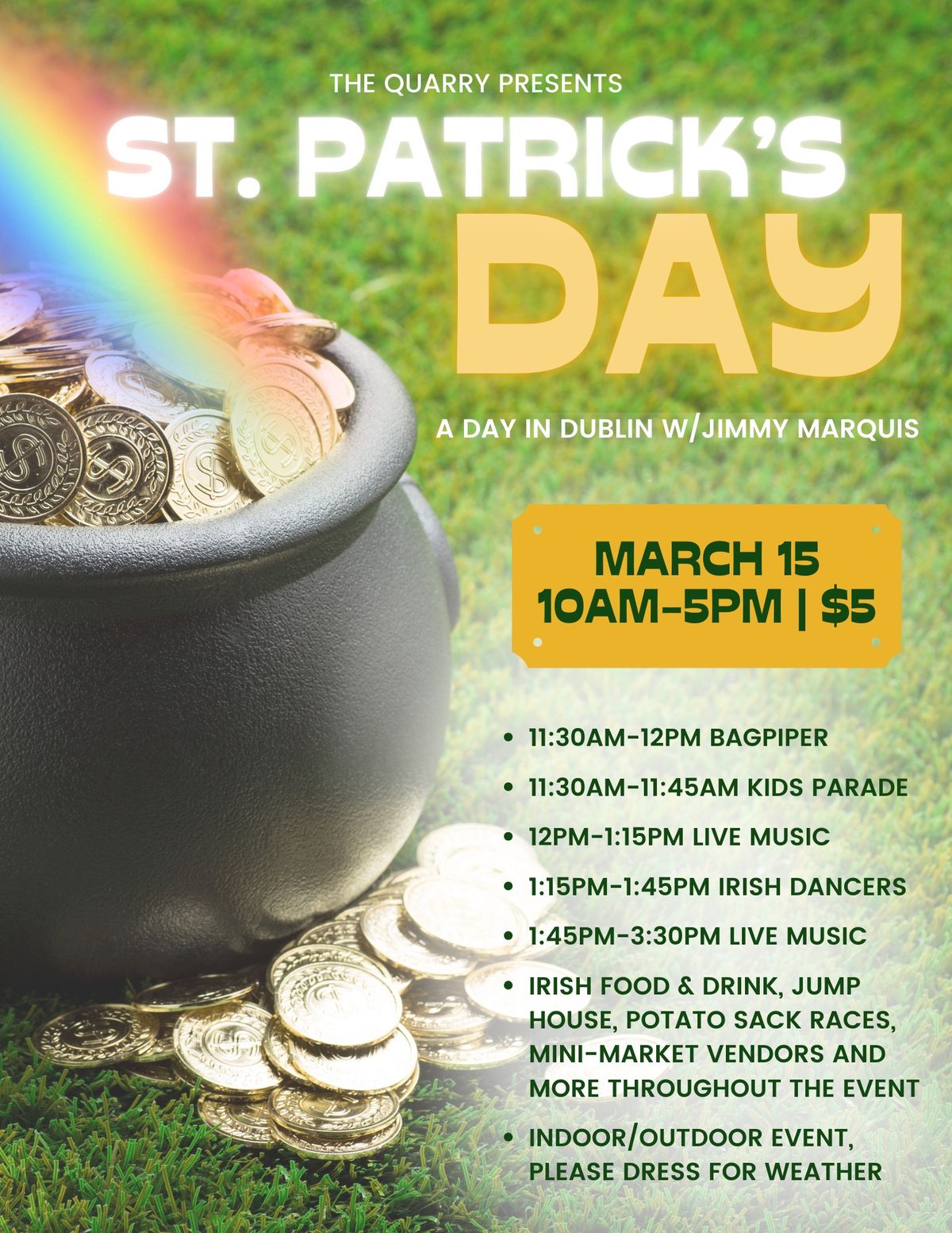 St. Pat's Party: Irish Dancers, Bagpiper, Kids Parade, Jimmy Marquis Live Music Irish Set and More!