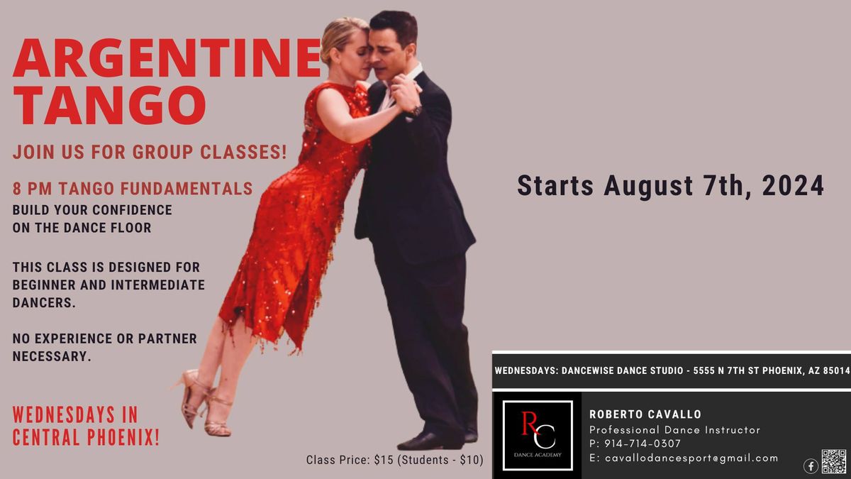 Argentine Tango Group Class Wednesdays at 8pm in Uptown Phoenix!