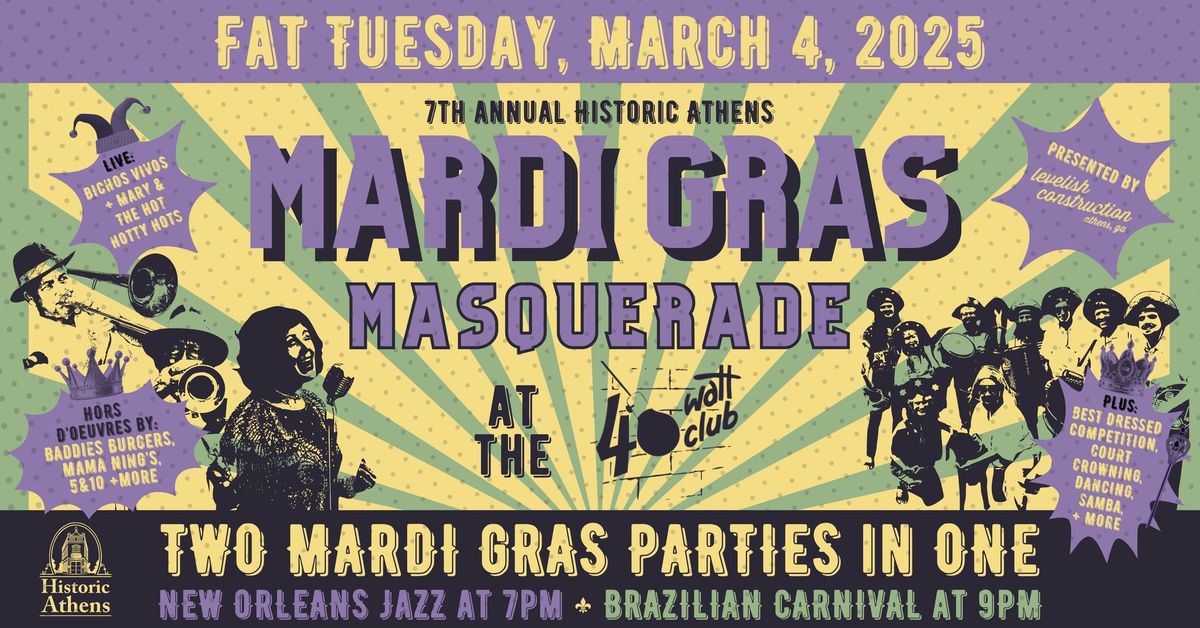 Historic Athens Mardi Gras Masquerade presented by Levelish Construction