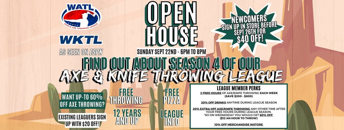 Axe and Knife Throwing League Open House - FREE PIZZA + FREE THROWING