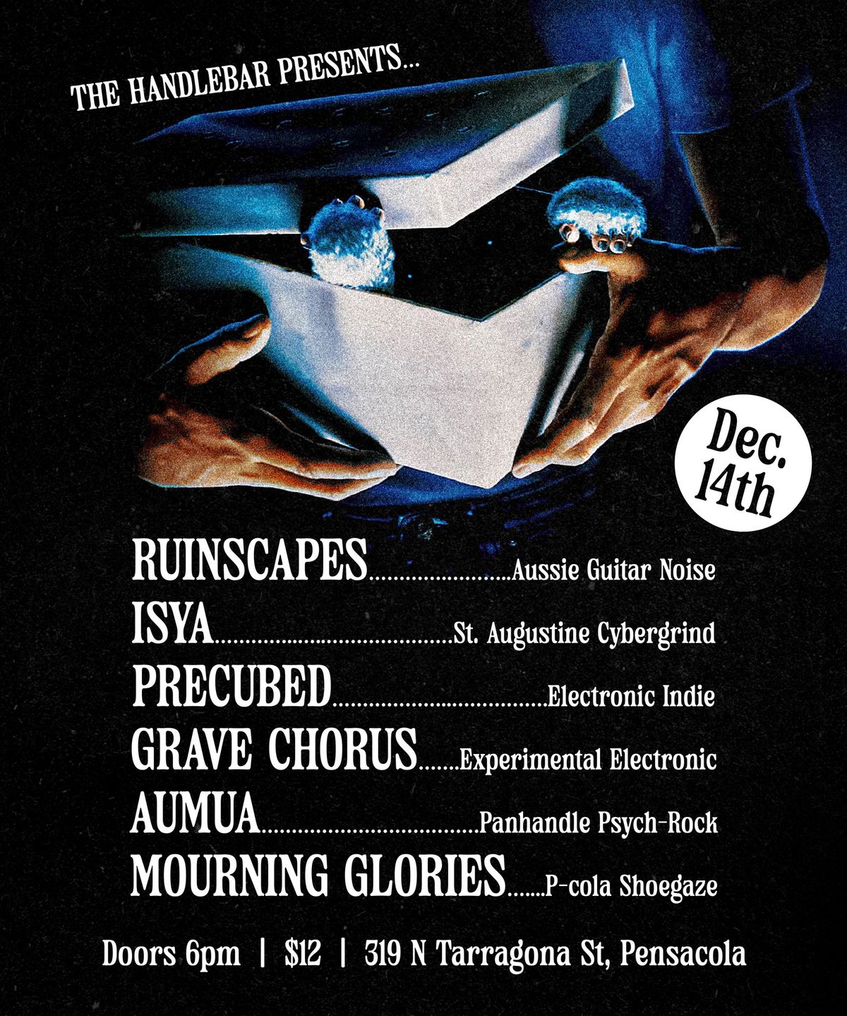 RUINSCAPES \/ ISYA \/ PRECUBED \/ GRAVE CHORUS \/ AUMUA \/ MOURNING GLORIES @ THE HANDLEBAR