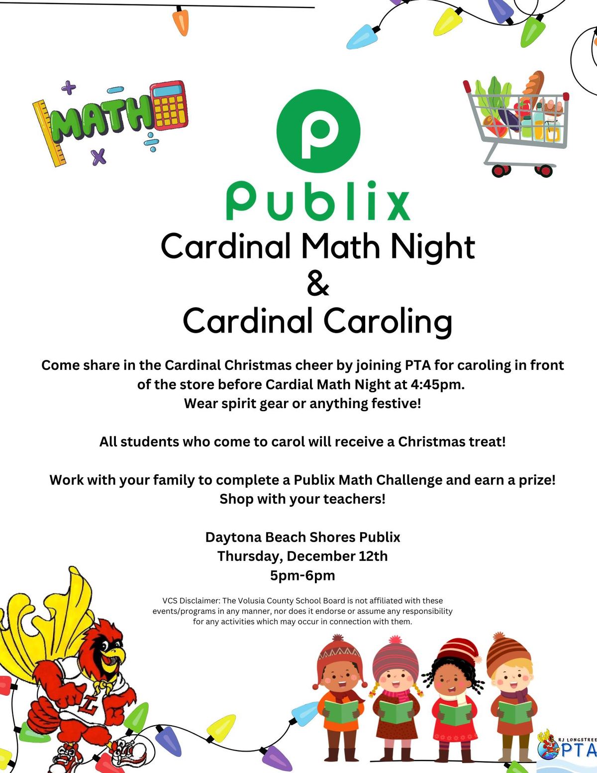 Cardinal Publix Math Night and Cardinal Caroling!