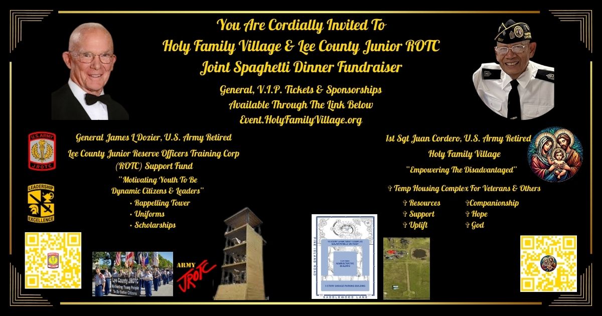 The Holy Family Village & Lee County JROTC Fund,  Joint Spaghetti Dinner Fundraiser