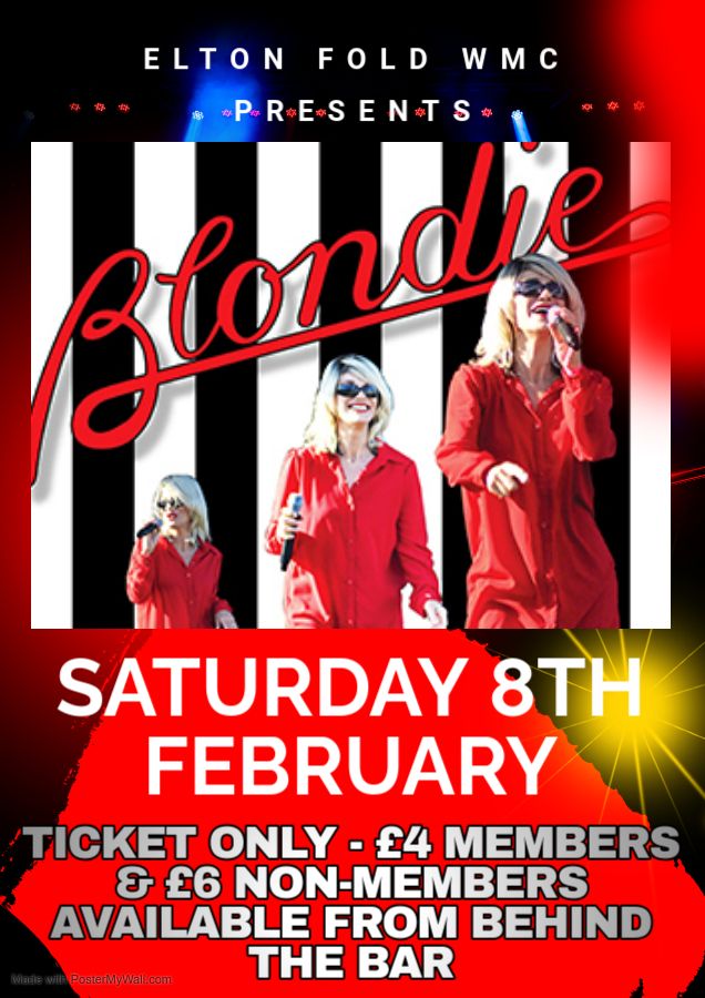 BLONDIE TRIBUTE - Ticket only - Available from behind the bar - \u00a34 members & \u00a36 non-members