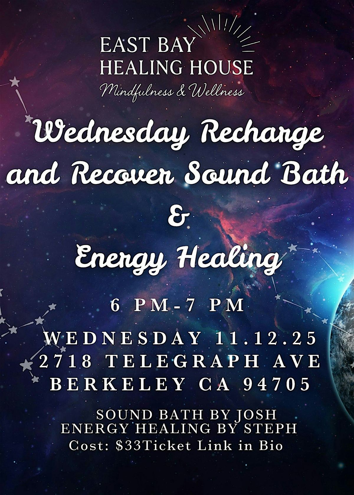 Wednesday Recharge and Recovery Sound bath and Reiki energy healing