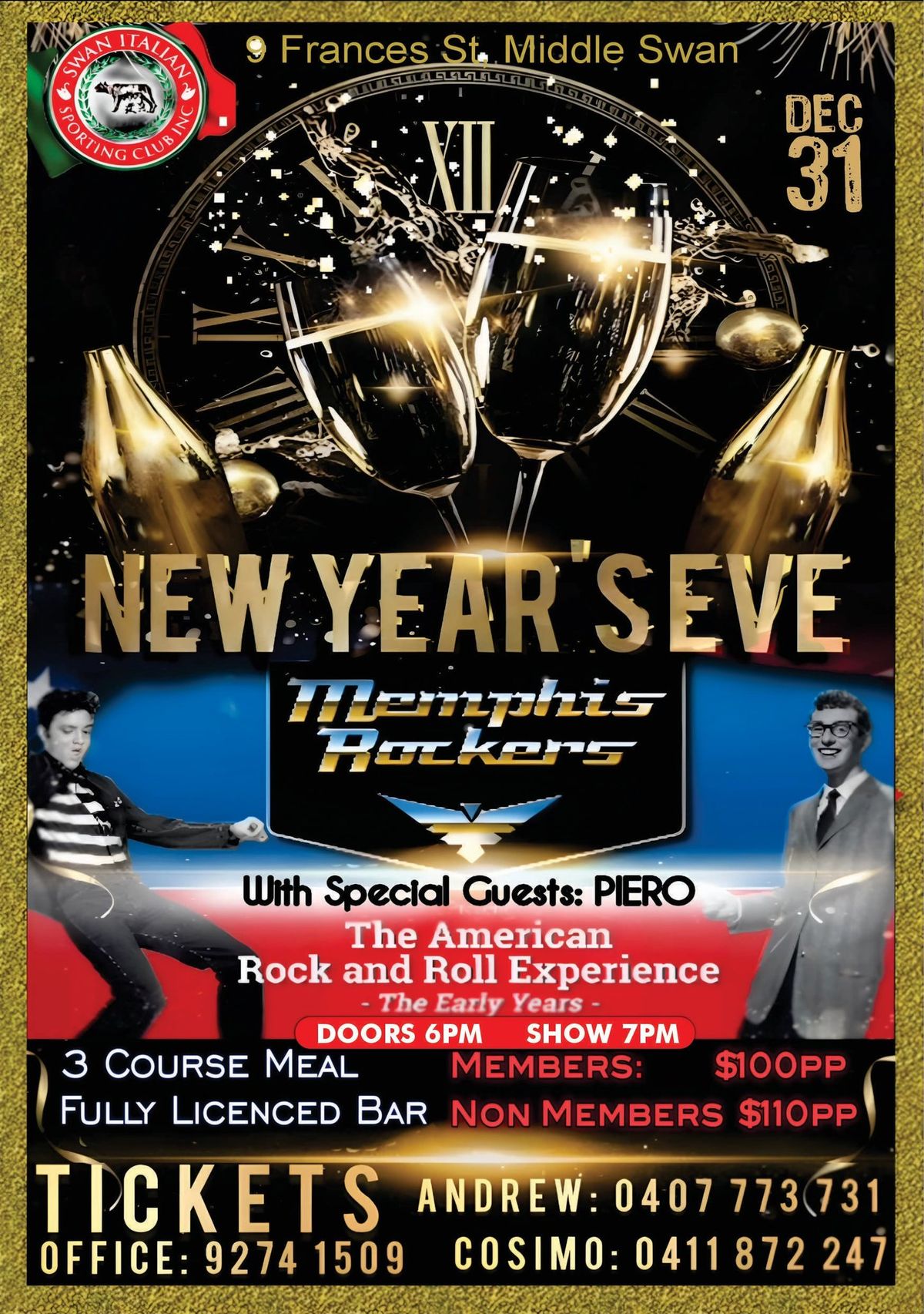 NEW YEARS EVE CELEBRATIONS - MEMPHIS ROCKERS The American Rock N Roll Experience! 