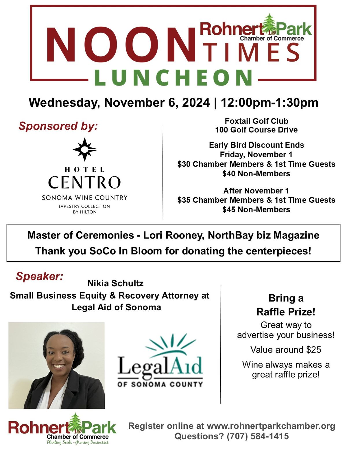 Noon Times Luncheon - Sponsored by Hotel Centro Sonoma Wine Country