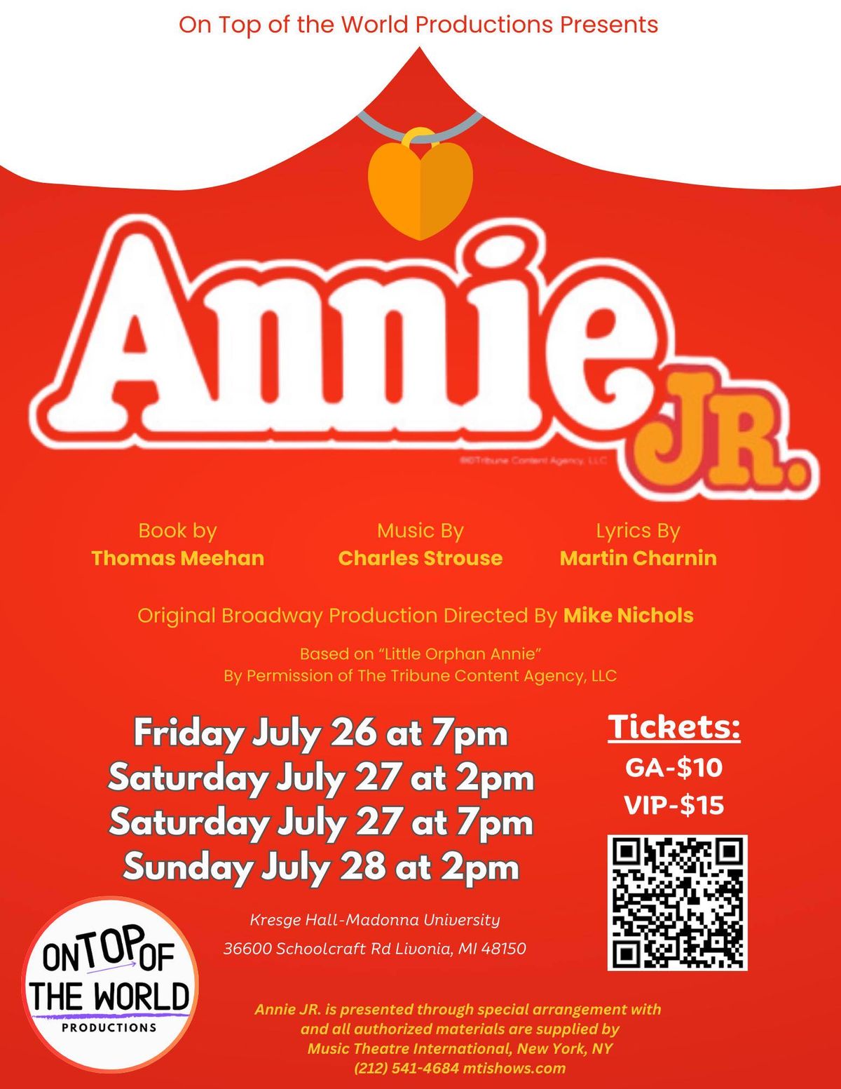 OTOTW Productions presents Annie JR.