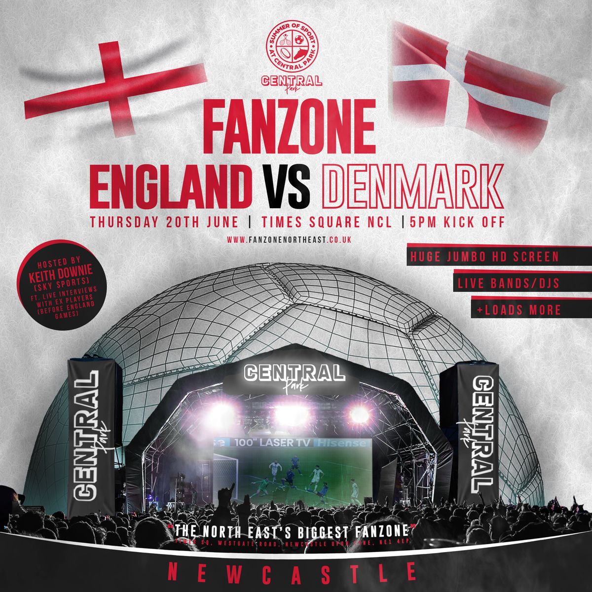 England Vs Denmark - 5pm Kick Off - Central Park "Summer of Sport" Fanzone Newcastle
