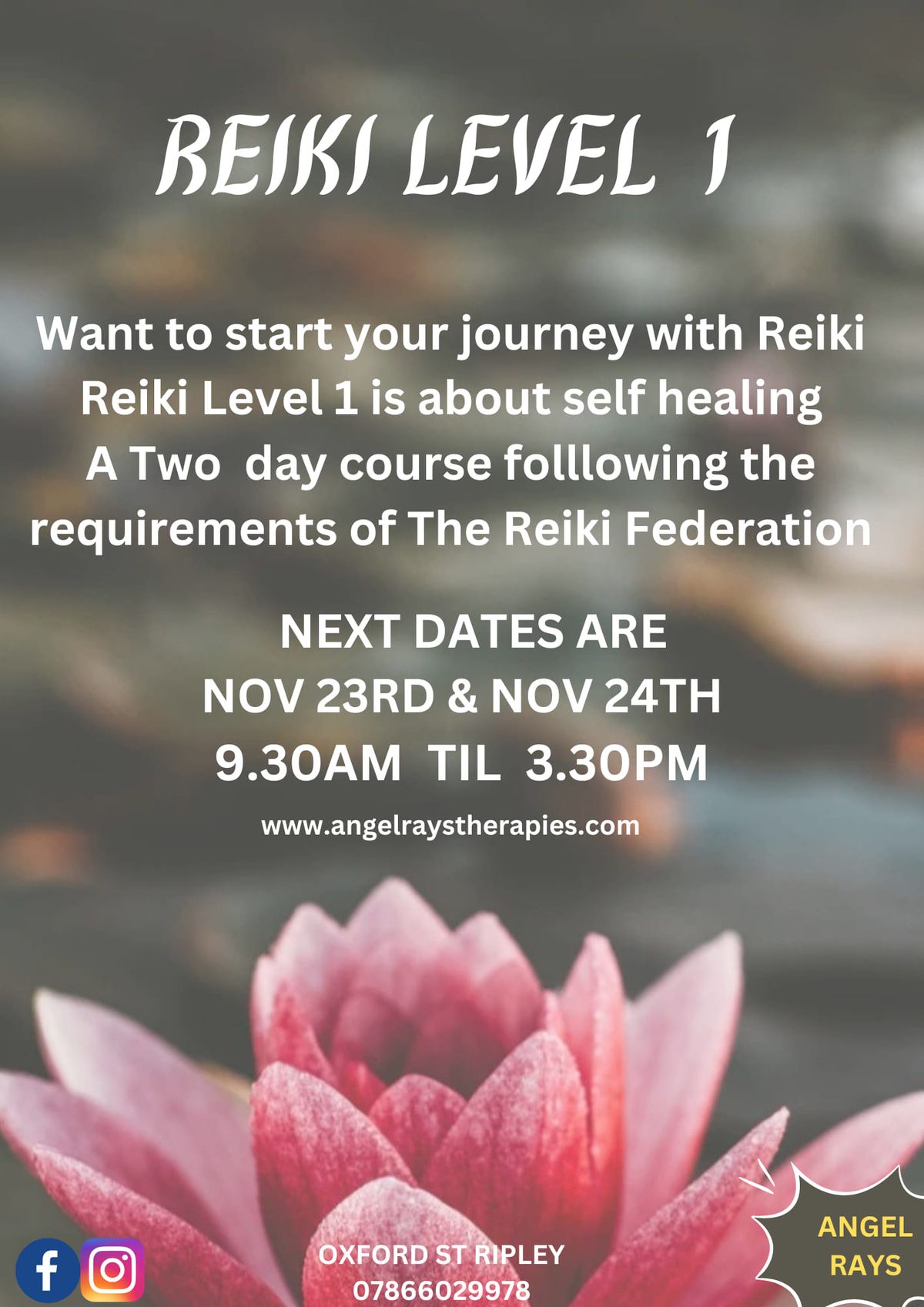 Reiki 1 Weekend - Nov 23rd & 24th