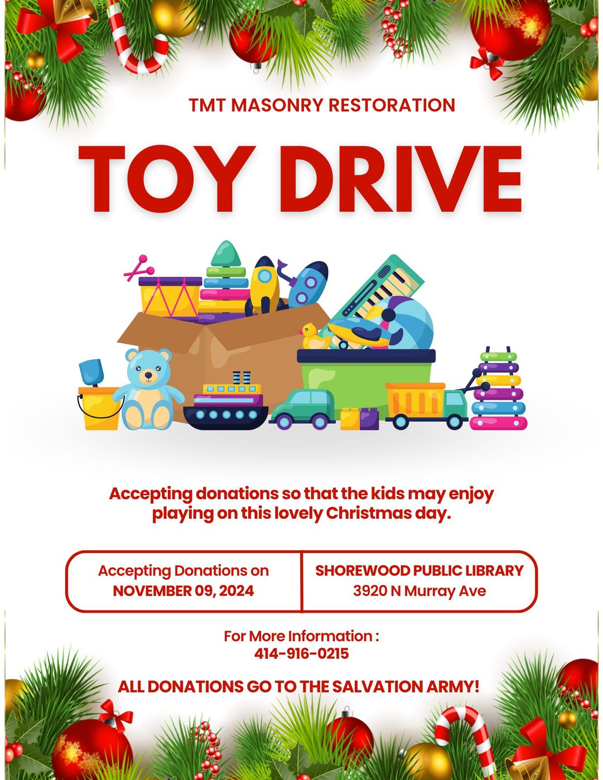 Salvation Army Food & Toy Drive Hosted by TMT Masonry Restoration