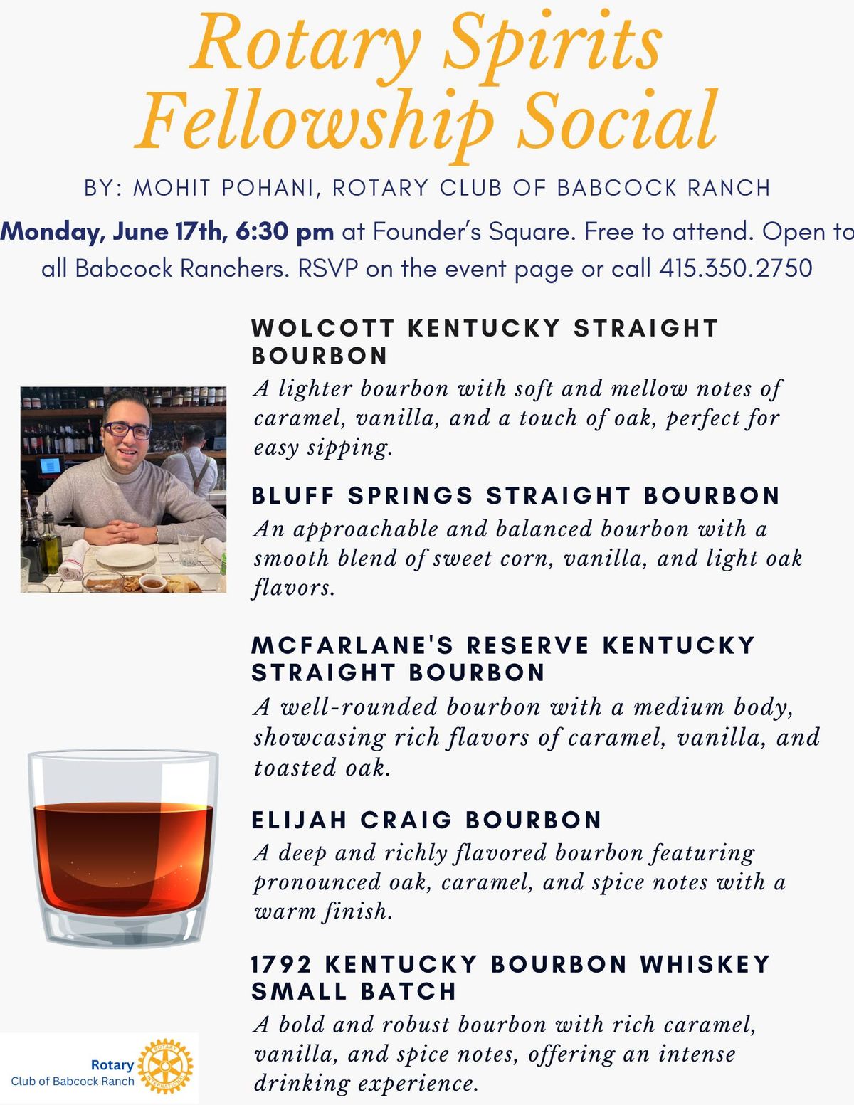 Rotary Spirits (Bourbon) Fellowship Social with Mohit Pohani