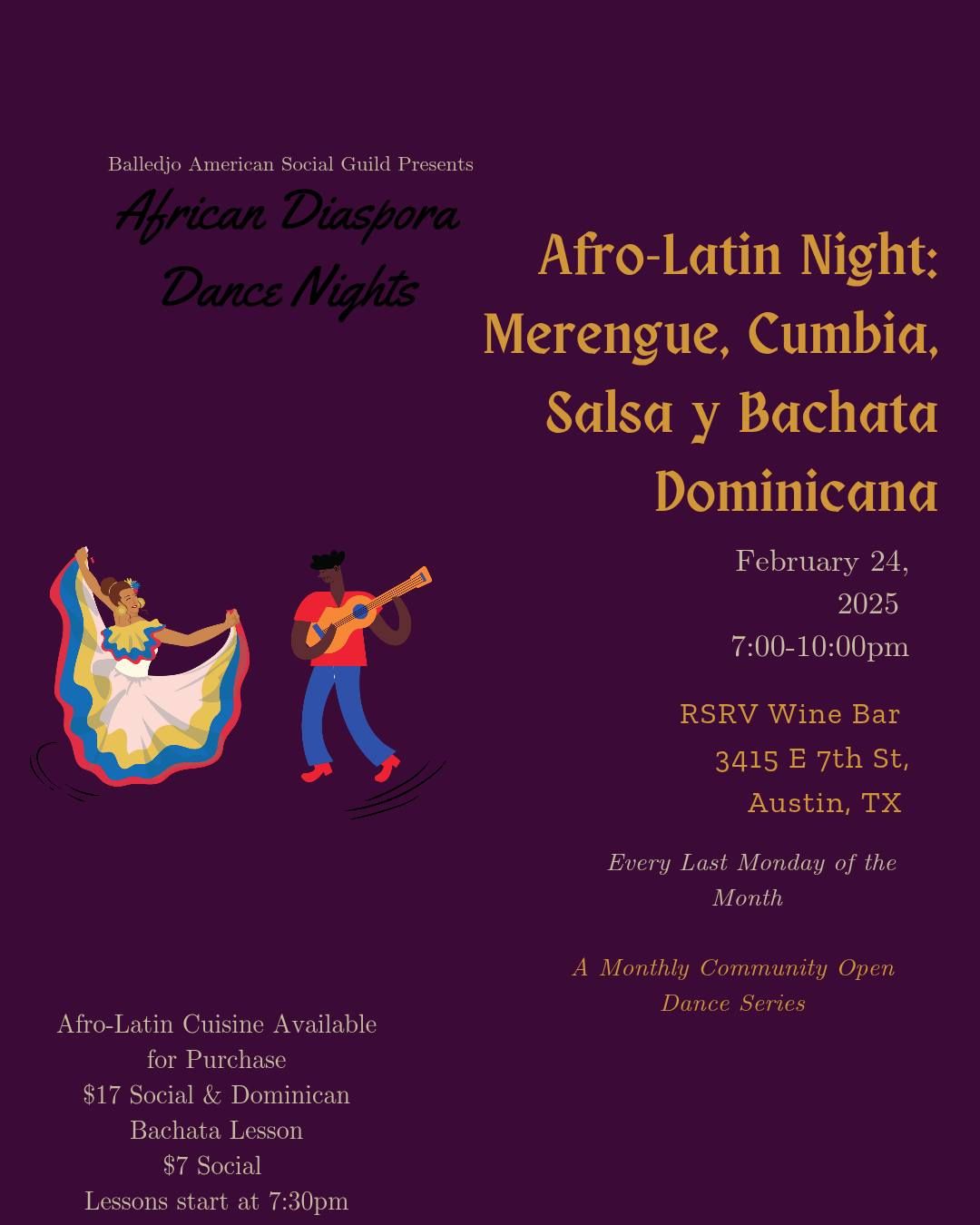 African Diaspora Dance Nights: Afro- Latin Night - Salsa Cumbia, Merengue, Y Bachata Dominicana