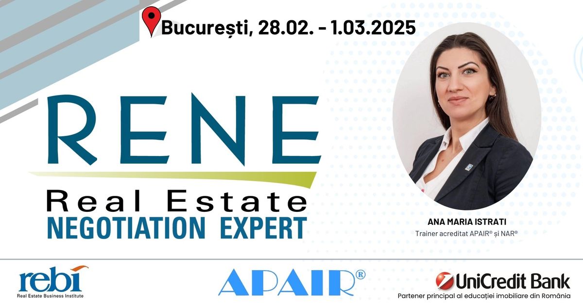 Curs REAL ESTATE NEGOTIATION EXPERT (RENE) - Bucure\u0219ti