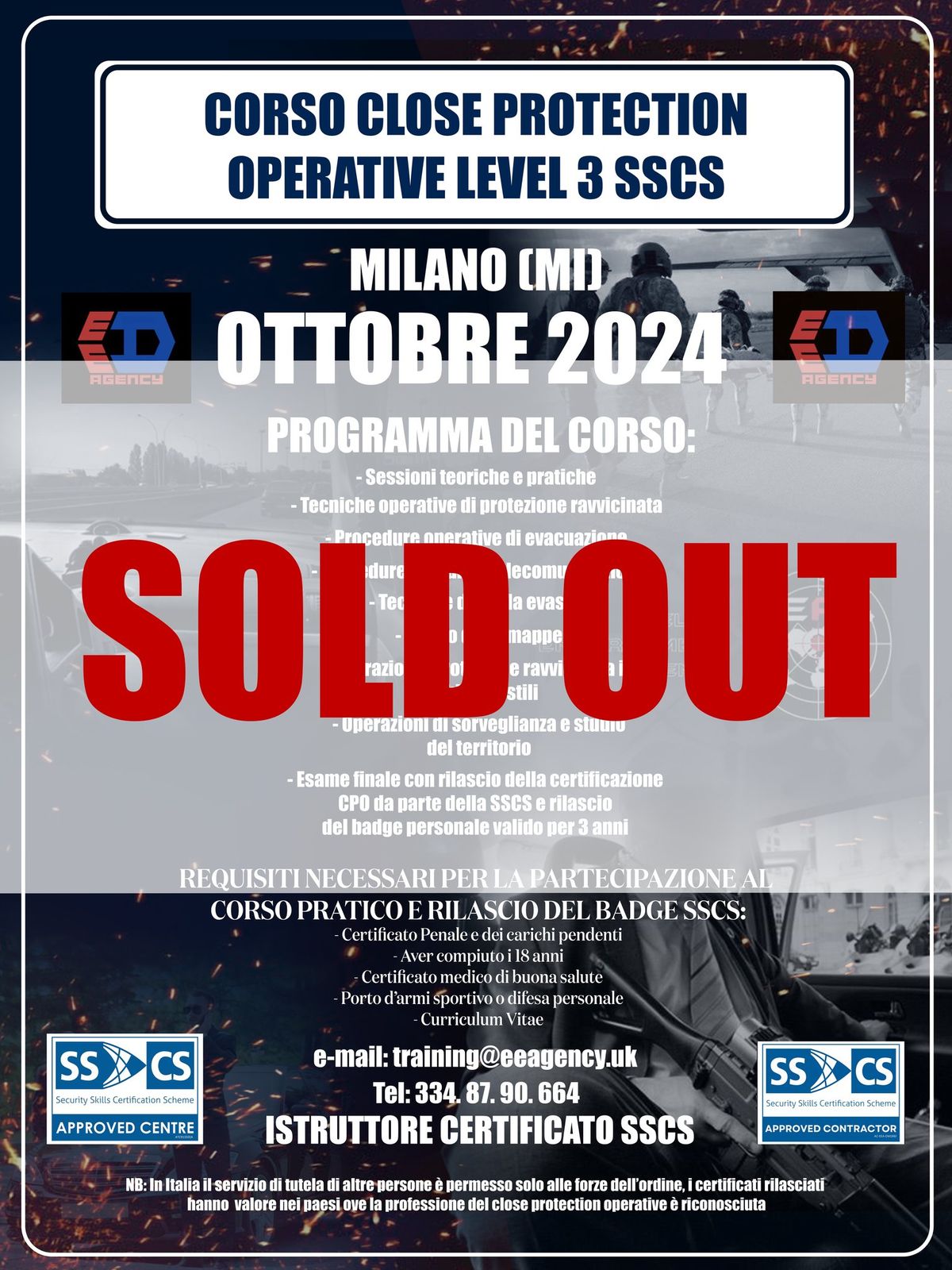 Corso di Close Protection Operative Level 3 SSCS di Alta Formazione 