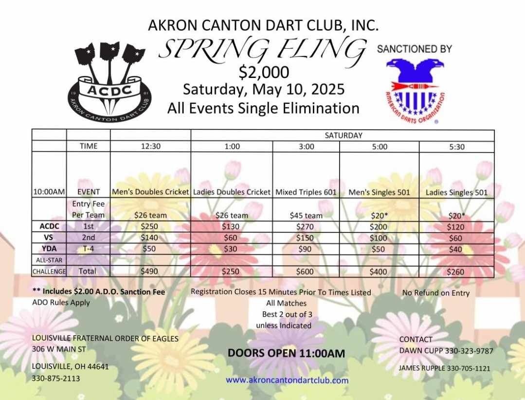 Spring Fling - Hosted by the Akron Canton Dart Club