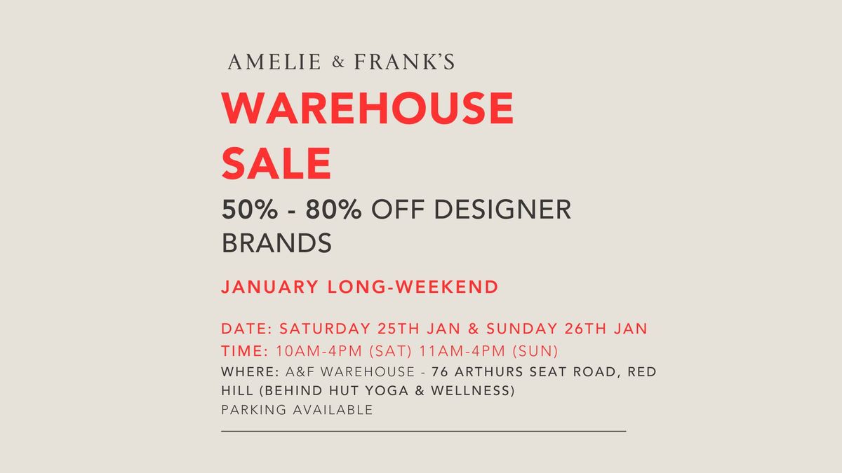 DESIGNER WAREHOUSE SALE - 50%-80% OFF