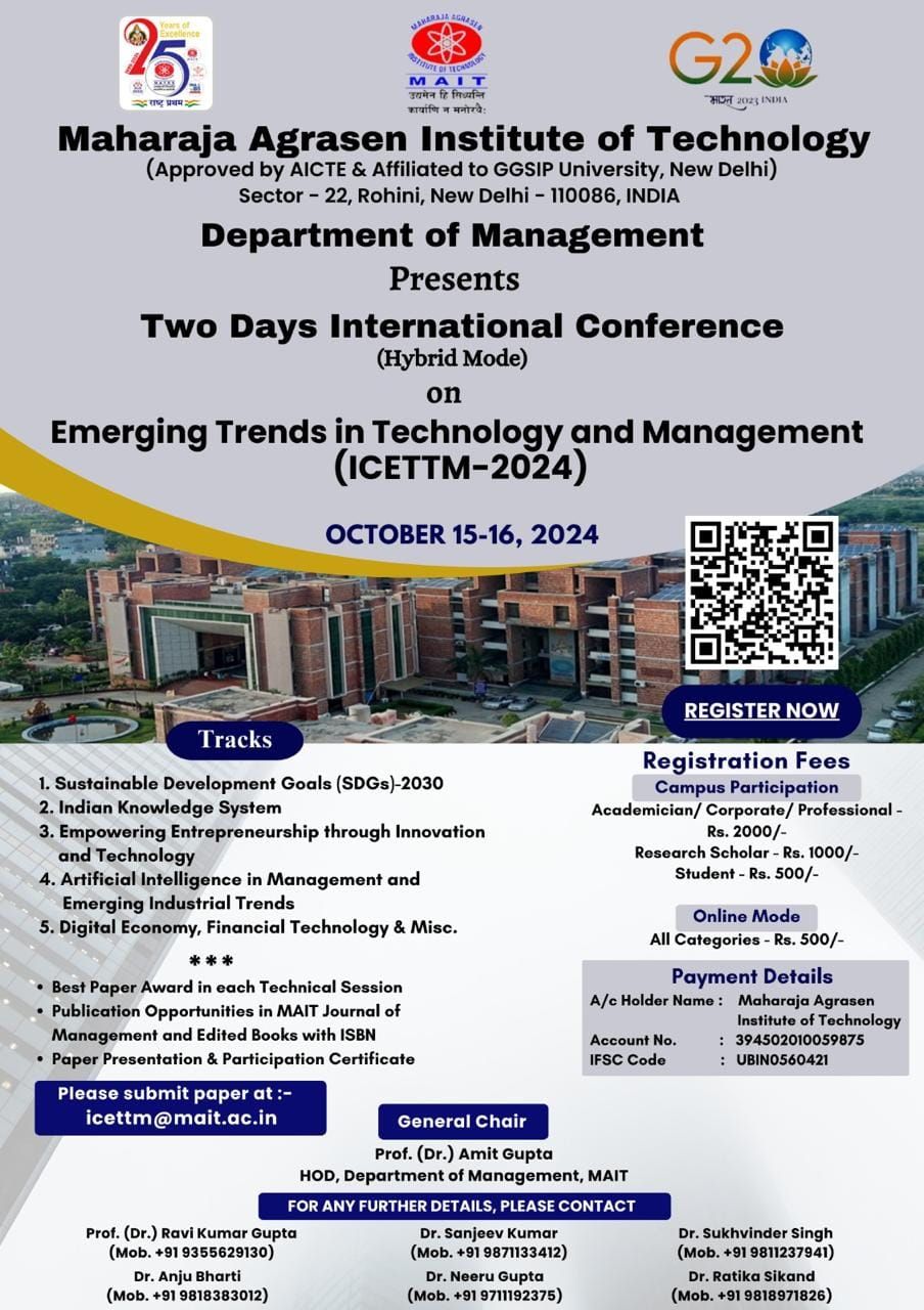 International Conference on " EMERGING TRENDS IN TECHNOLOGY AND MANAGEMENT (IICETTM- 2024)