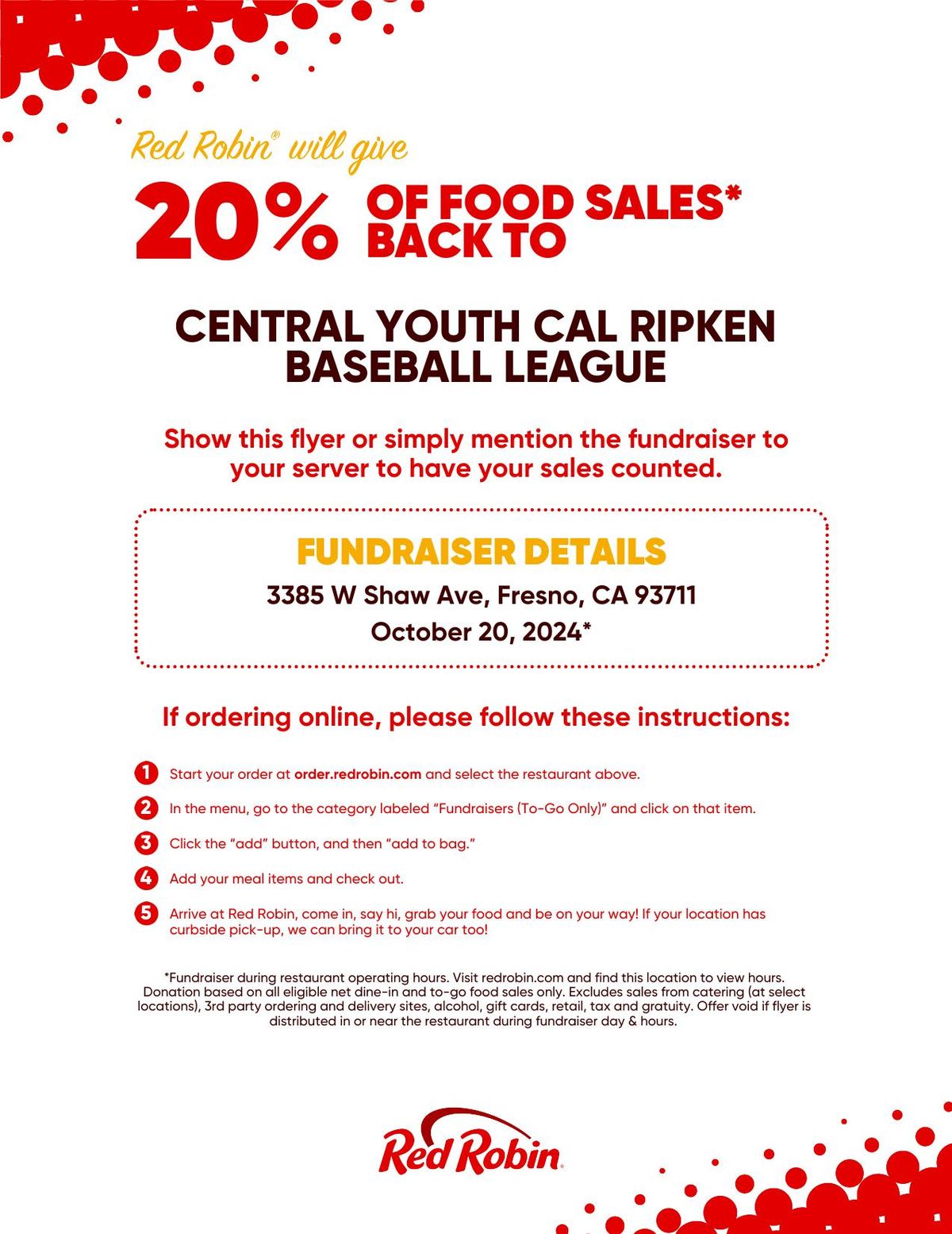 Central Cal Ripken Baseball Red Robin Fundraiser