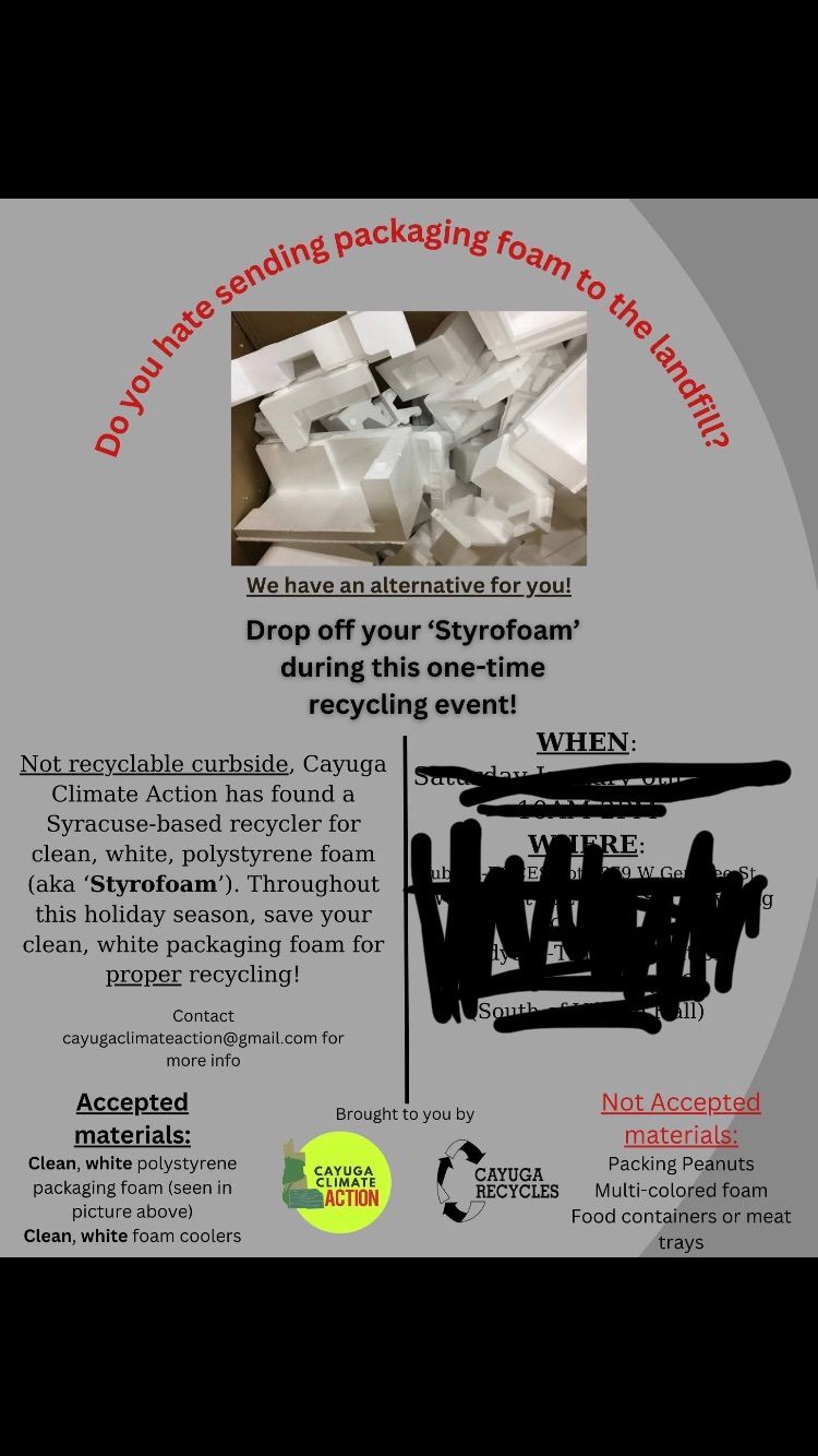 Central Cayuga\/Auburn \u2018Styrofoam\u2019 Recycling Drop Off