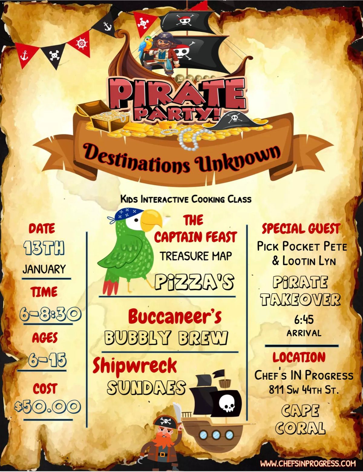 Destinations Unknown Special Event Cooking with  Pirates  Pick Pocket Pete and Lootin Lyn 