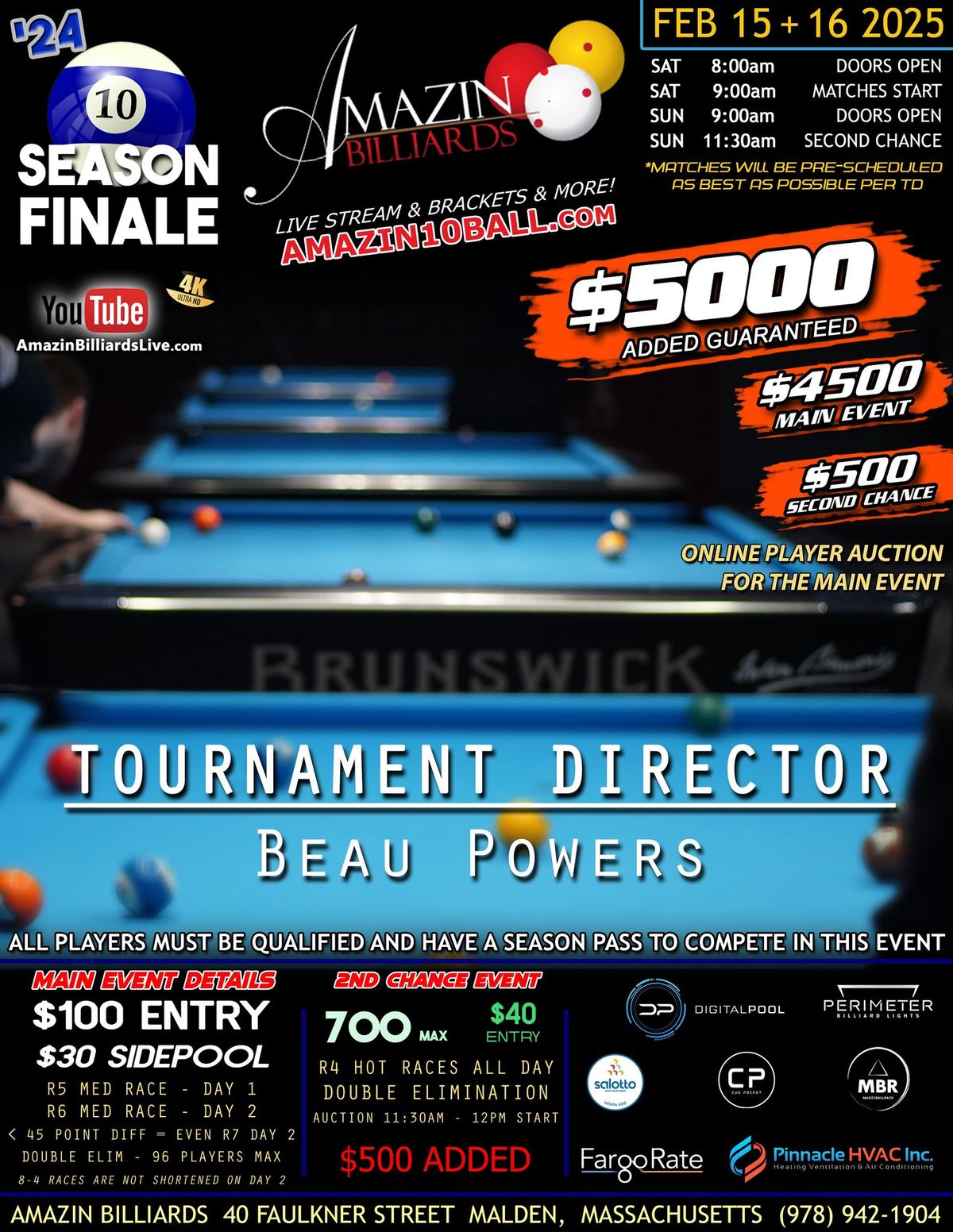 $5,000 ADDED 2024 10-BALL  FINALE: FEB 15\/16th (moved from JAN 18\/19)