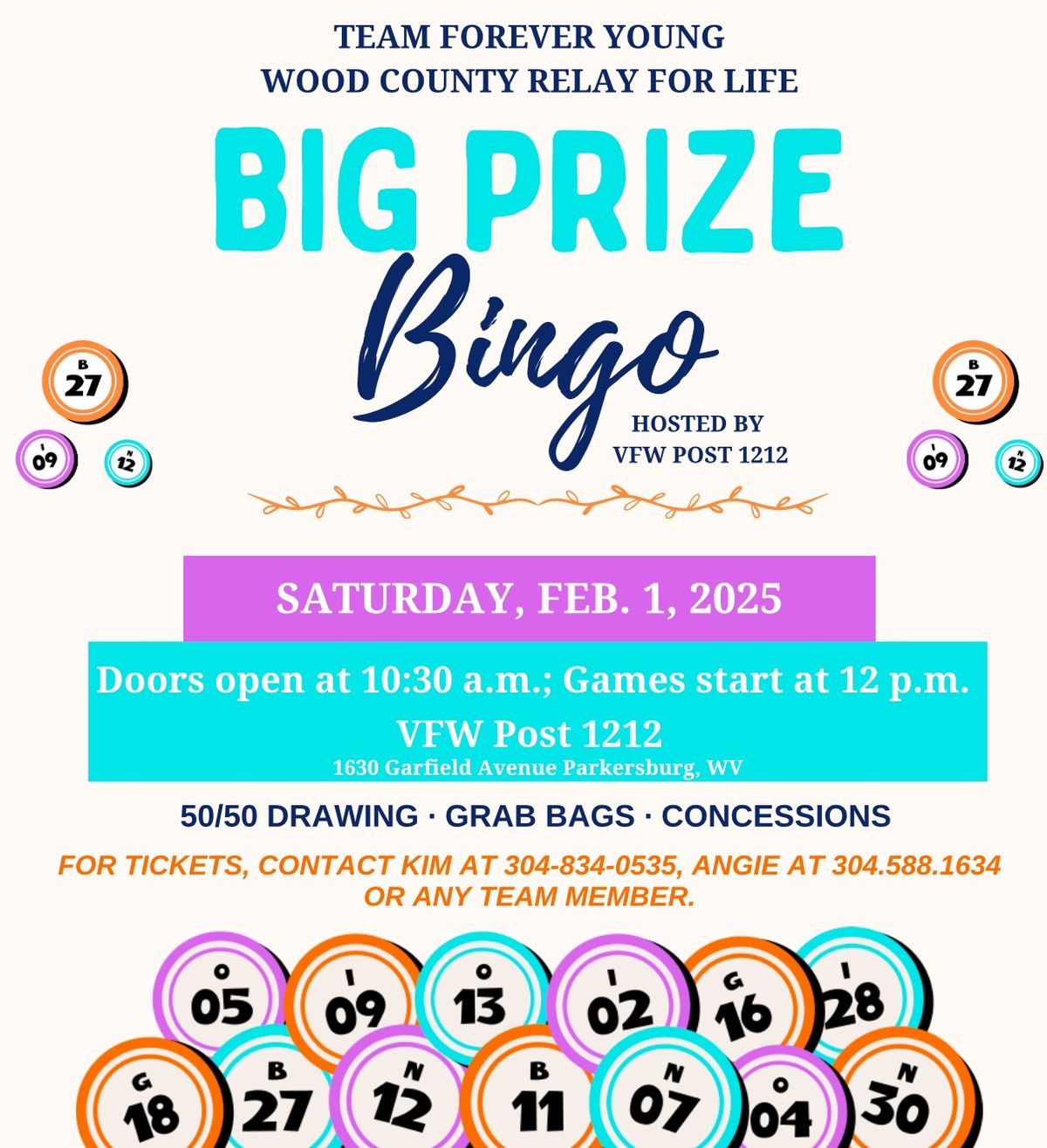 Team Forever Young Big Prize Bingo benefiting Relay for Life of Wood County