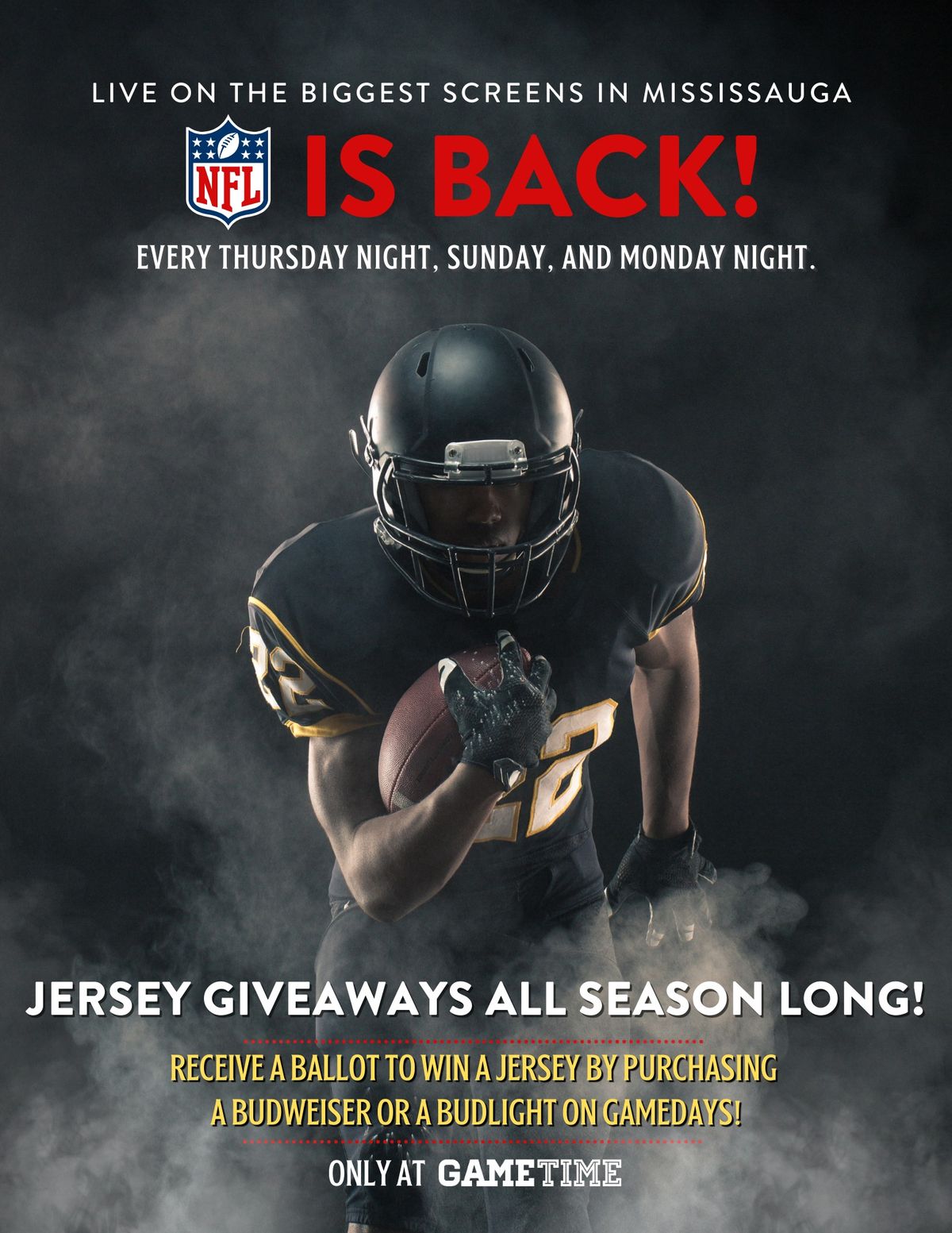 GET A CHANCE TO WIN A FREE FOOTBALL JERSEY (MONDAY NIGHT, THURSDAY NIGHT and SUNDAY ALL DAY)