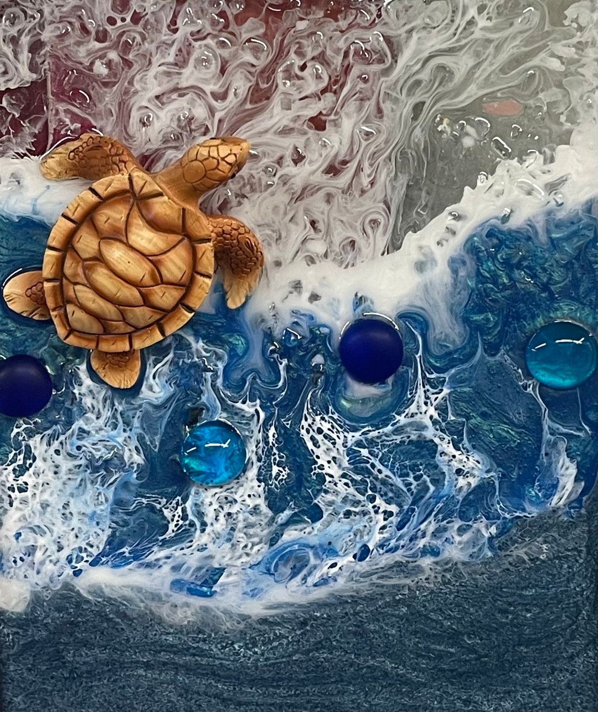 February 18th 5:00-7:00 pm 8x10 Turtle in the Ocean Resin Art on Framed Glass.