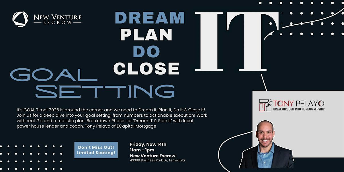 Dream It!  Plan It!  Do It!  Close It! GOAL SETTING