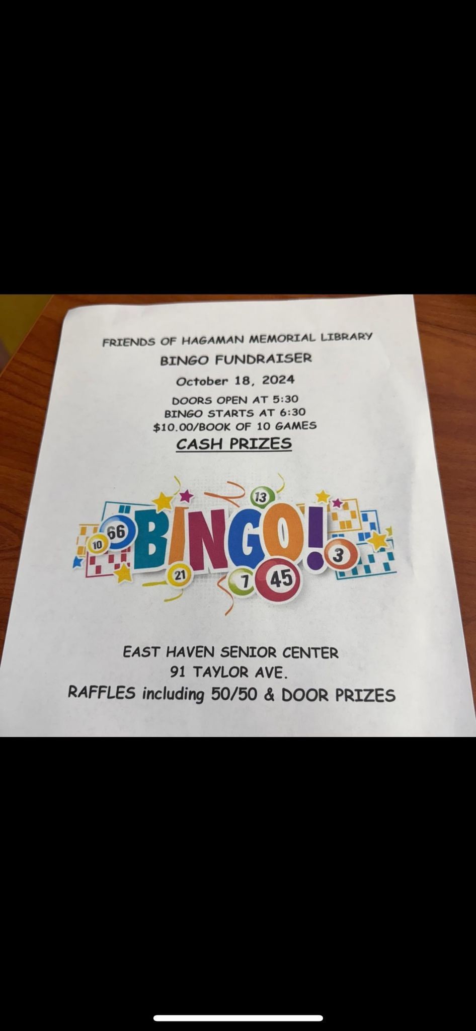 Friends of Hagaman Library Bingo Fundraiser 