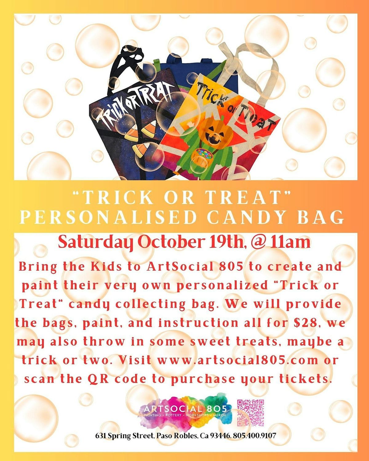 "Trick or Treat" bag painting workshop at ArtSocial 805