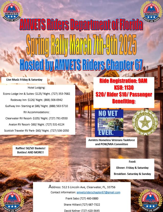 AMVETS Riders DOF Spring Rally March 7th to 9th, 2025