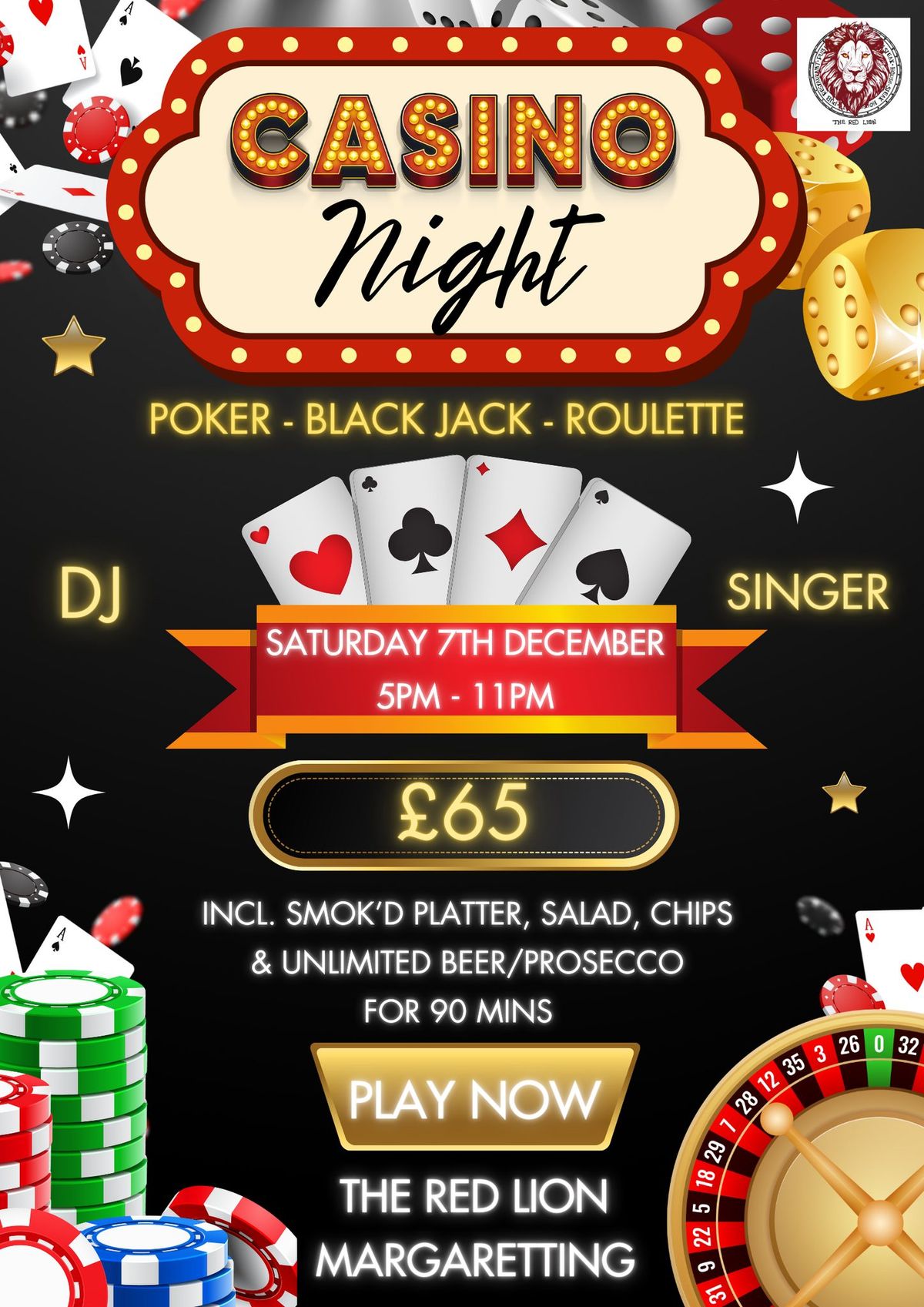 Christmas Casino Night - bottomless food and drink for 90 mins plus entertainment