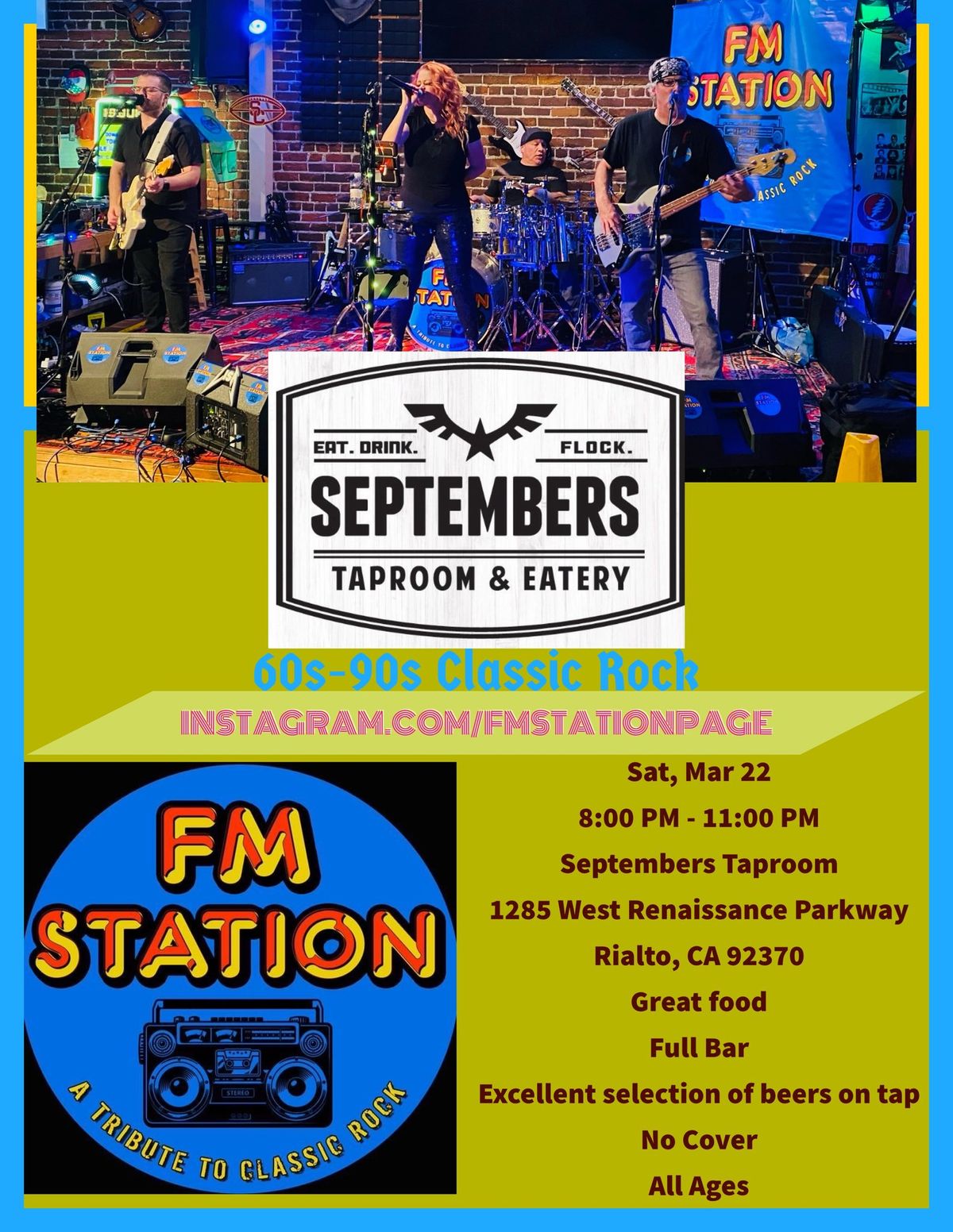 FM Station (A Tribute to Classic Rock) ready for more at Septembers Taproom Rialto, CA