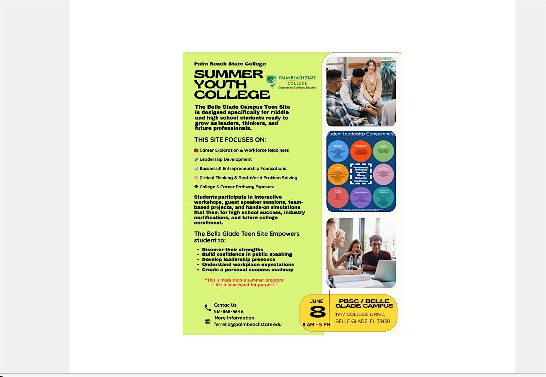 PBSC BOCA RATON CAMPUS "QUEST" SUMMER YOUTH COLLEGE