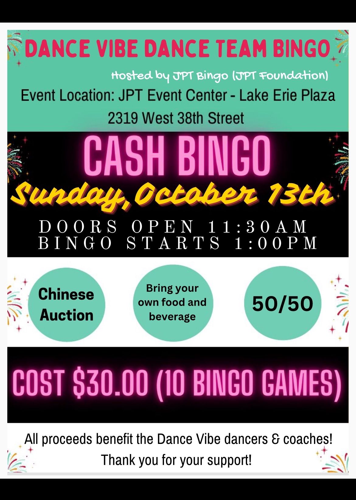 Dance Vibe Dance Team Bingo (Hosted by JTPF Bingo) 