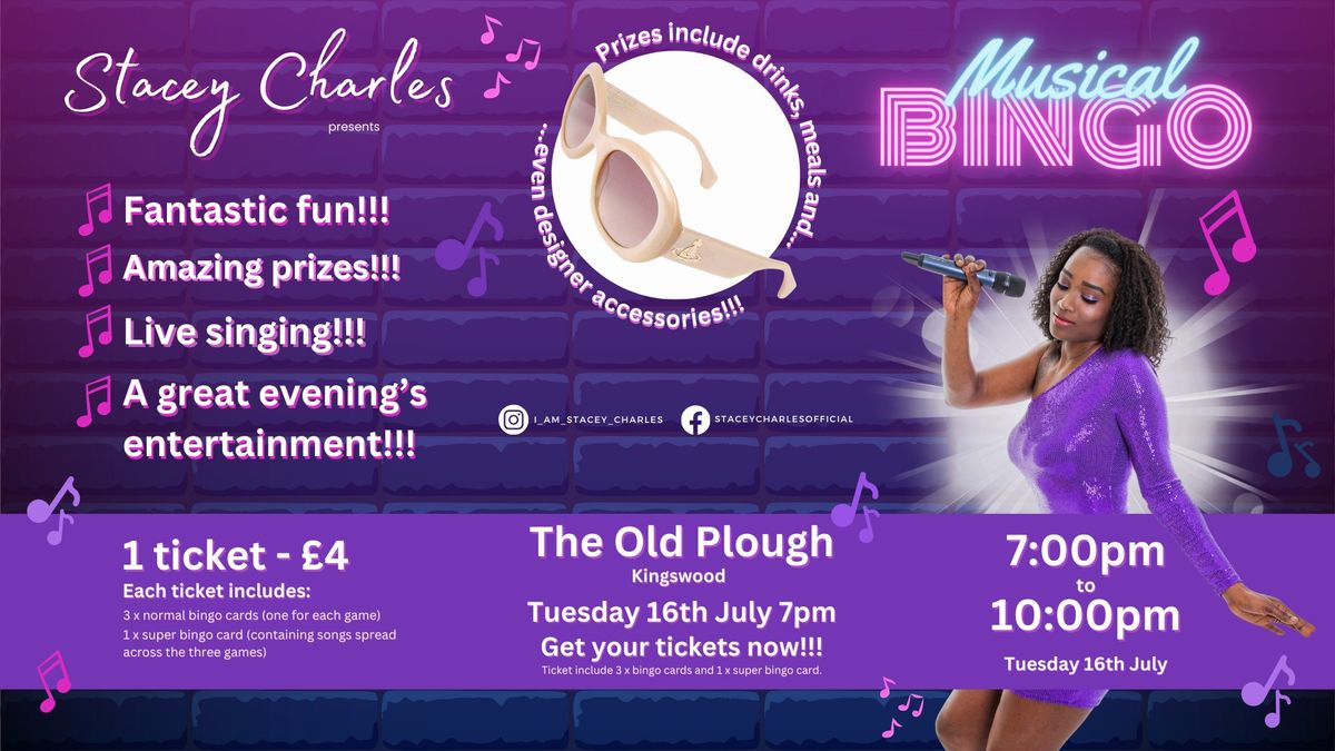 Musical Bingo with Stacey Charles - Live at The Old Plough (Kingswood, UK) - Tuesday 16th July 7pm