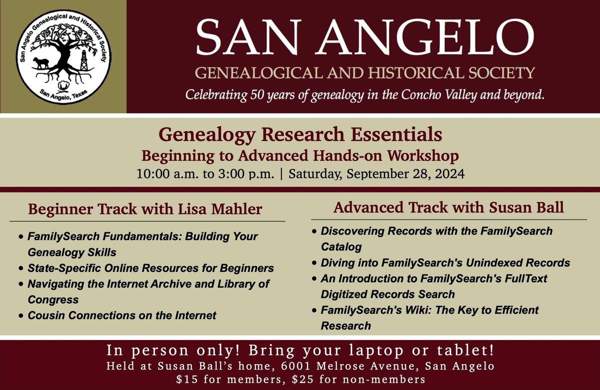 Genealogy Research Essentials - WORKSHOP