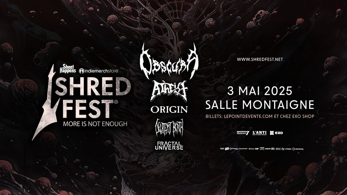 Obscura, Atheist, Origin, Decrepit Birth, Fractal Universe \/\/ Samedi 3 mai 2025 \/\/ Salle Montaigne