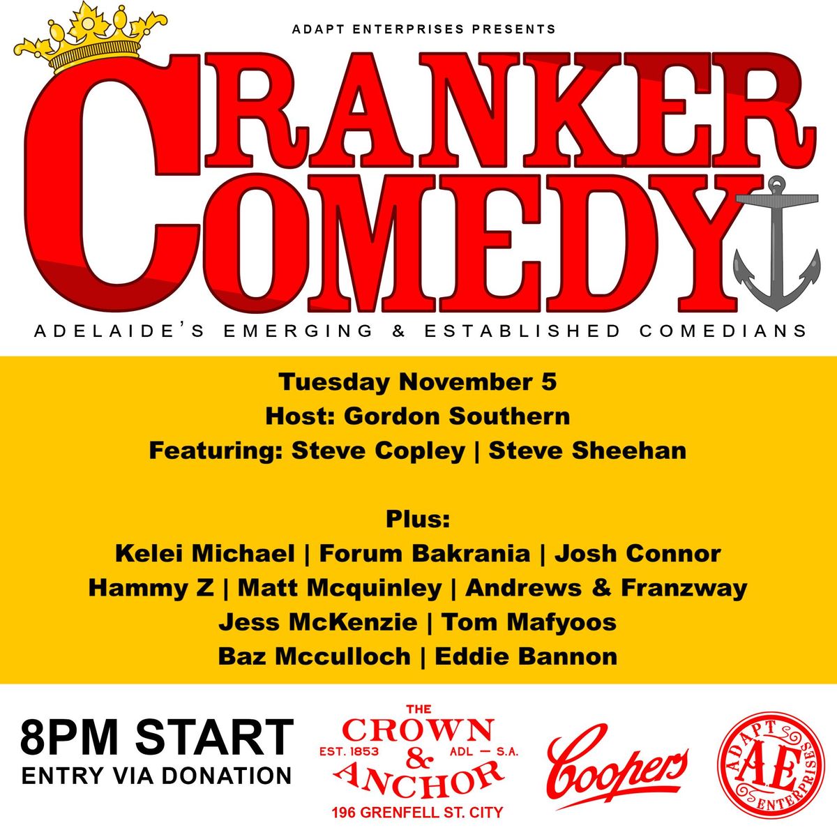 Cranker Comedy Tues Nov 5