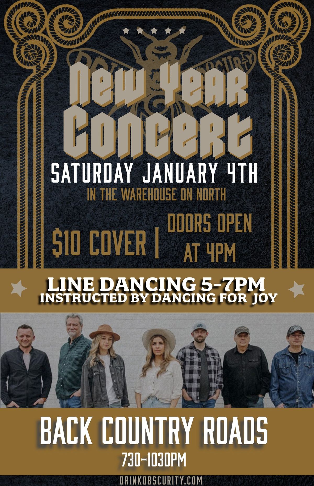 New Year Concert at The Obscurity Warehouse ft. Back Country Roads!