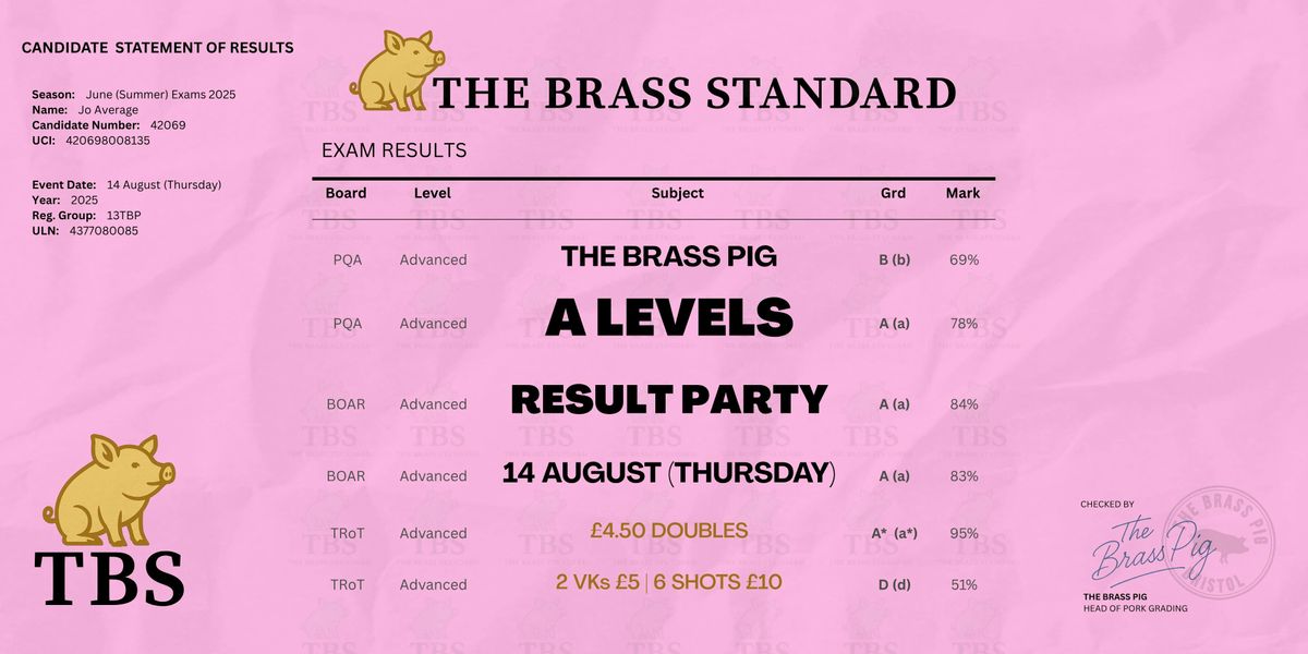 A Level Results Night @ Brass Pig
